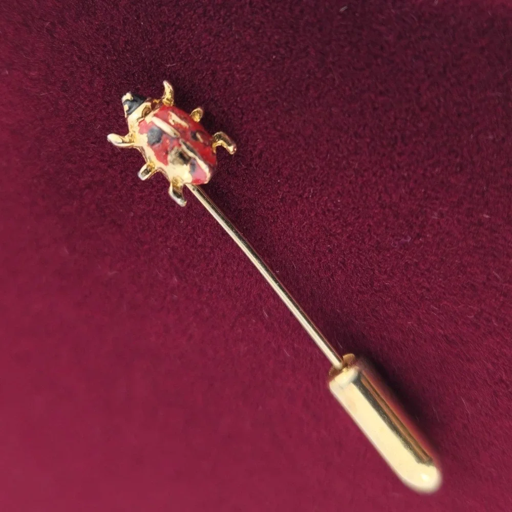 Vintage Gold Tone Enamel Ladybug Stick Pin Hat Lapel Scarf Cravat Insect Bug